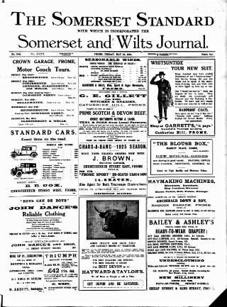 cover page of Somerset Standard published on May 22, 1925