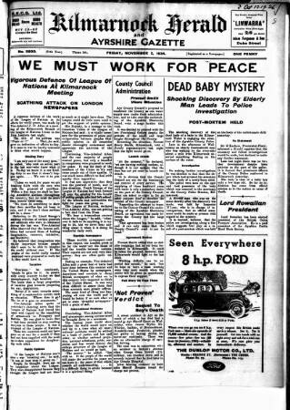 cover page of Kilmarnock Herald and North Ayrshire Gazette published on November 2, 1934