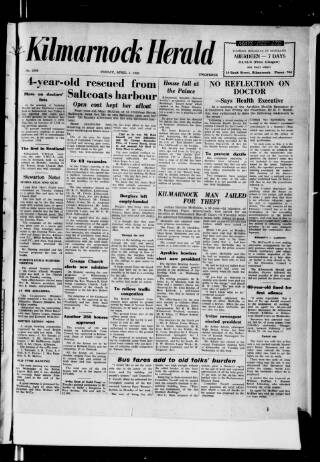 cover page of Kilmarnock Herald and North Ayrshire Gazette published on April 1, 1955