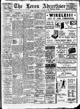 cover page of Leven Advertiser & Wemyss Gazette published on November 2, 1929