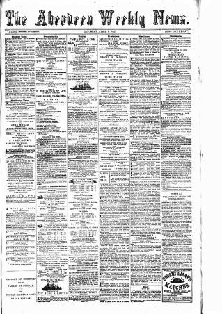 cover page of Aberdeen Weekly News published on April 1, 1882