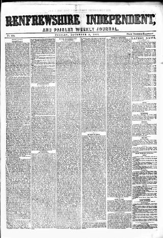 cover page of Renfrewshire Independent published on November 2, 1861