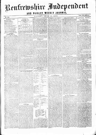 cover page of Renfrewshire Independent published on June 13, 1863