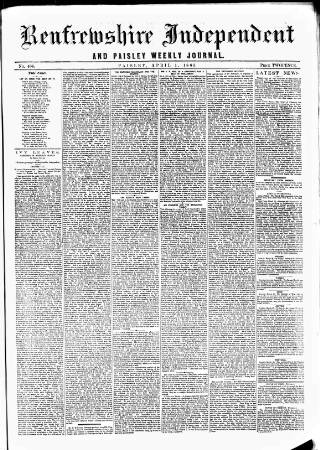 cover page of Renfrewshire Independent published on April 1, 1865