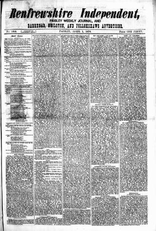 cover page of Renfrewshire Independent published on April 1, 1876