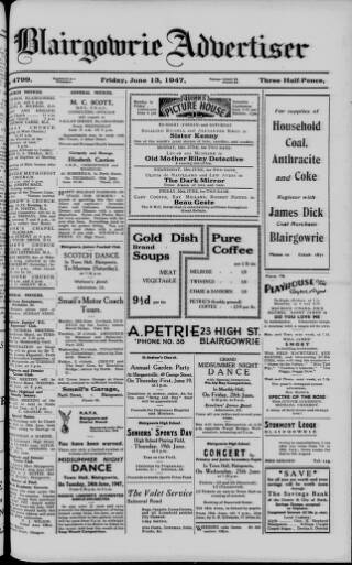 cover page of Blairgowrie Advertiser published on June 13, 1947
