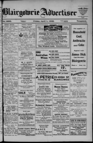 cover page of Blairgowrie Advertiser published on April 1, 1949