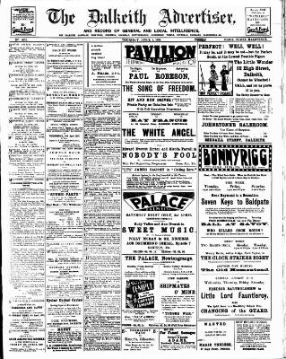 cover page of Dalkeith Advertiser published on April 1, 1937