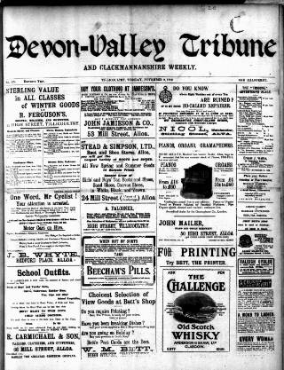 cover page of Devon Valley Tribune published on November 2, 1909