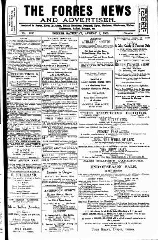 cover page of Forres News and Advertiser published on August 2, 1930
