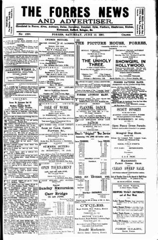 cover page of Forres News and Advertiser published on June 13, 1931