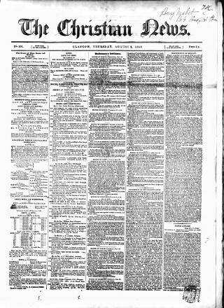cover page of Christian News published on August 2, 1849