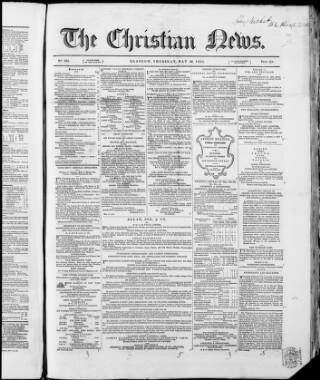 cover page of Christian News published on May 22, 1851