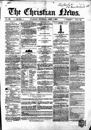 cover page of Christian News published on April 1, 1852