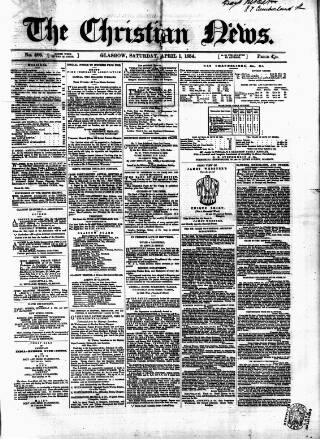 cover page of Christian News published on April 1, 1854