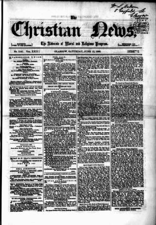 cover page of Christian News published on June 13, 1868