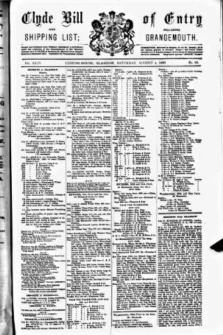 cover page of Clyde Bill of Entry and Shipping List published on August 2, 1890