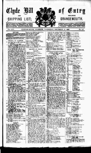 cover page of Clyde Bill of Entry and Shipping List published on December 13, 1906