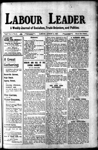 cover page of Labour Leader published on August 2, 1907