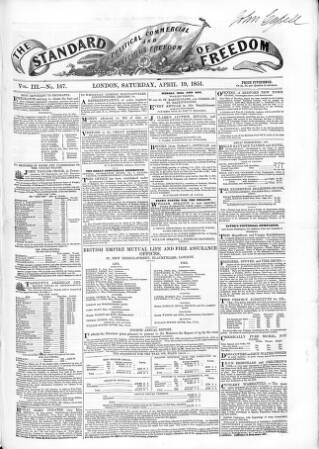 cover page of Standard of Freedom published on April 19, 1851
