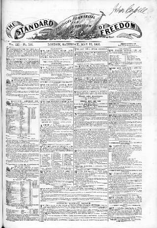 cover page of Standard of Freedom published on May 17, 1851