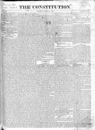 cover page of Constitution (London) published on April 1, 1821