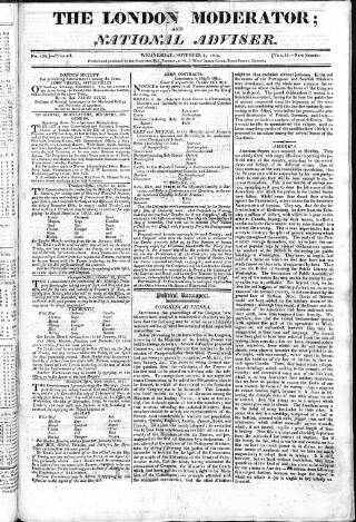 cover page of London Moderator and National Adviser published on November 2, 1814