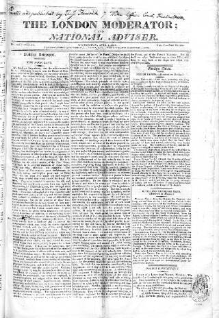 cover page of London Moderator and National Adviser published on April 1, 1818