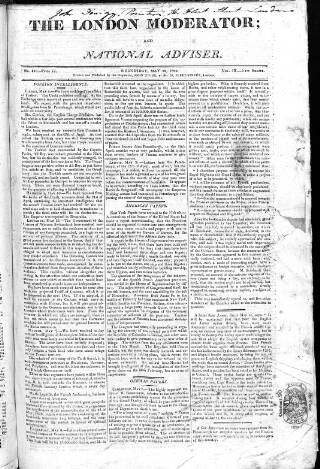 cover page of London Moderator and National Adviser published on May 22, 1822