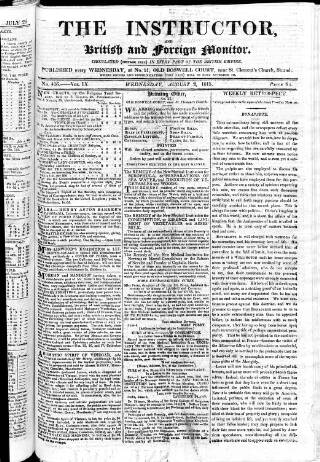 cover page of Instructor and Select Weekly Advertiser published on August 2, 1815