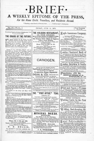cover page of Brief published on June 13, 1879