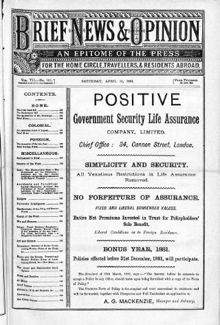 cover page of Brief published on April 16, 1881