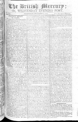 cover page of British Mercury or Wednesday Evening Post published on November 2, 1808