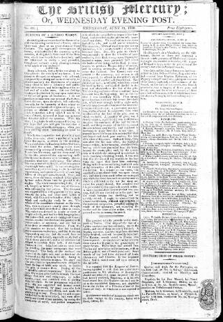 cover page of British Mercury or Wednesday Evening Post published on June 13, 1810