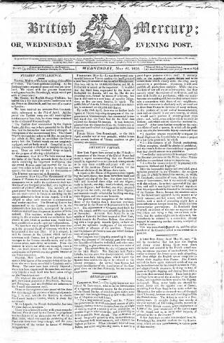 cover page of British Mercury or Wednesday Evening Post published on May 22, 1822