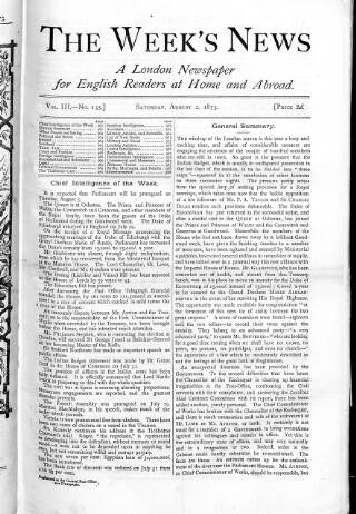 cover page of Week's News (London) published on August 2, 1873
