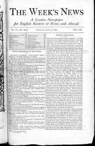 cover page of Week's News (London) published on June 13, 1874