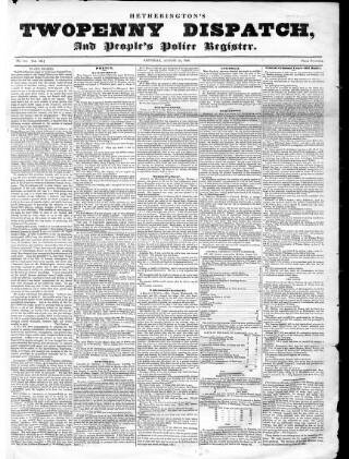 cover page of Hetherington's Twopenny Dispatch published on August 20, 1836