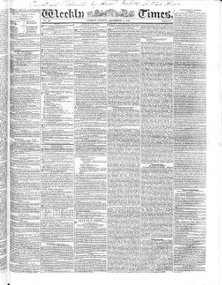 cover page of Weekly Times (London) published on November 2, 1828