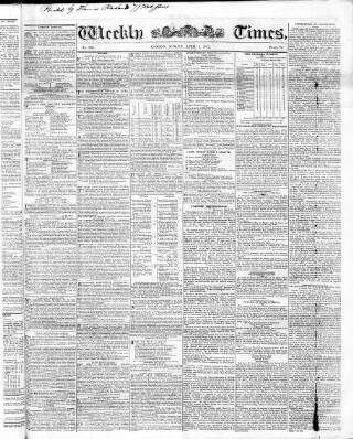 cover page of Weekly Times (London) published on April 1, 1832