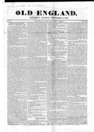 cover page of Old England published on November 2, 1839