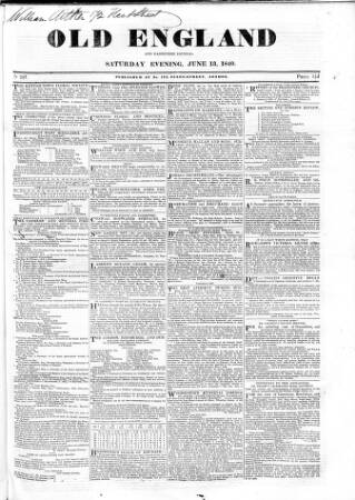 cover page of Old England published on June 13, 1840