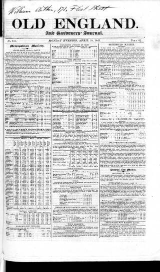 cover page of Old England published on April 19, 1841