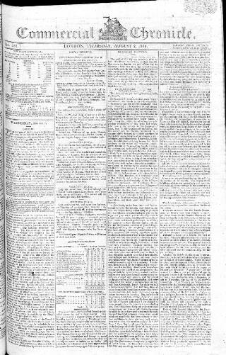 cover page of Commercial Chronicle (London) published on August 2, 1804