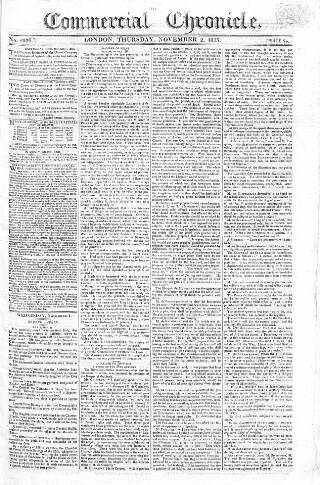 cover page of Commercial Chronicle (London) published on November 2, 1815