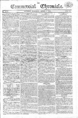 cover page of Commercial Chronicle (London) published on April 1, 1817