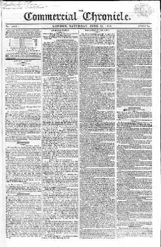 cover page of Commercial Chronicle (London) published on June 13, 1818