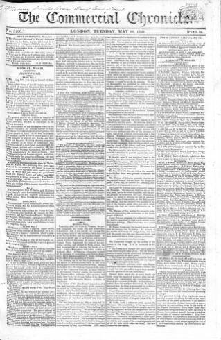 cover page of Commercial Chronicle (London) published on May 22, 1821