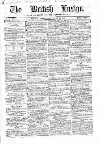 cover page of British Ensign published on June 13, 1860