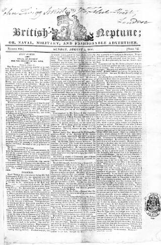 cover page of British Neptune published on August 2, 1818